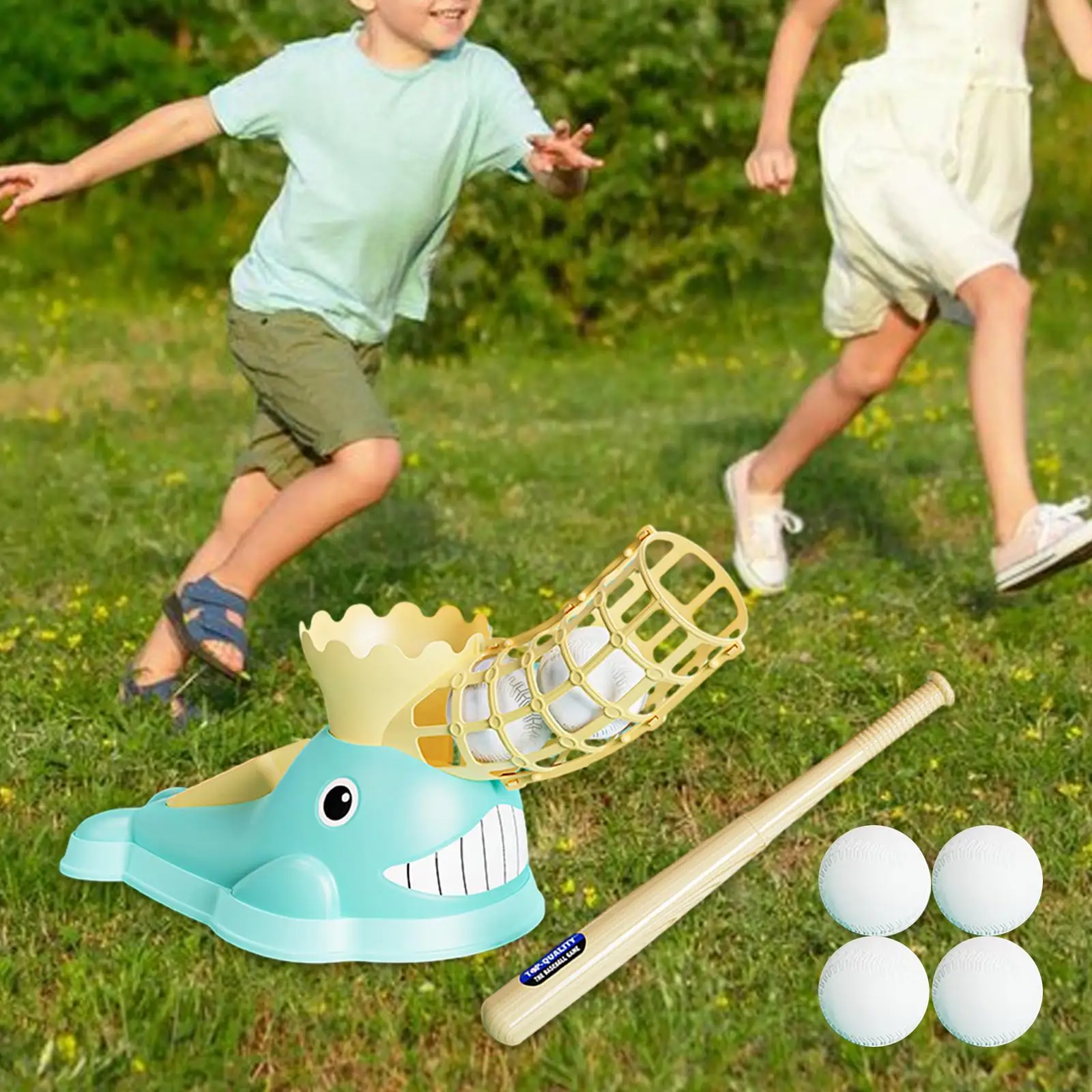 Kids Pitching Machine Semi Automatic Baseball Set Batting Machine Cartoon Baseball Ejection Set for Indoor