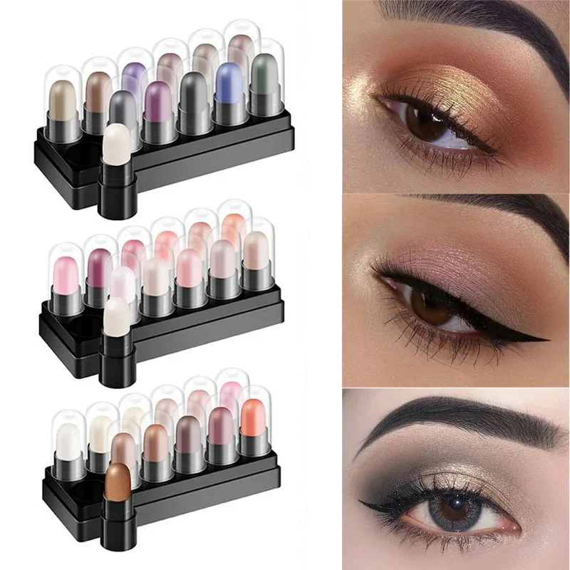 12 Colors Eyeshadow Pencil Set Waterproof Long Lasting Glitter Shimmer Eye Shadow Pen Highlighter Stick Eyes Makeup Tools
