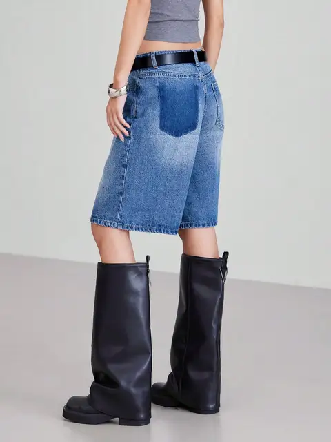 Short en jean cinq pièces de style rétro américain pour femme – Collection été printemps 2025, taille haute, coupe ample, amincissant 4