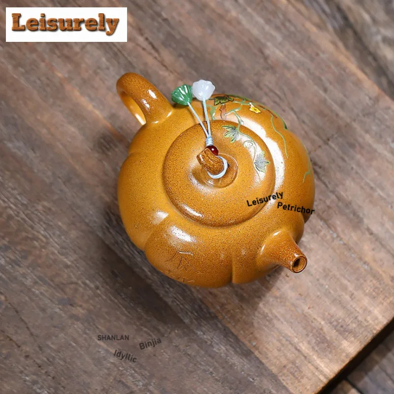 200ml Yixing Purple Clay Teapots Handmade Pumpkin Pot Raw Ore Wood-fired Porcelain Mud Kettle With Filter Zisha Tea Set Cha Gift