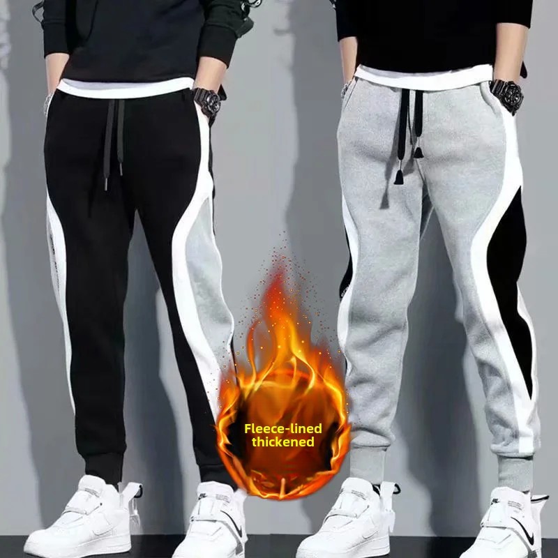 Factory Direct Men's Sweatpants Casual Trousers Autumn Winter Loose Fit Long Pants Fleece Lined Plus Size Bunched Feet Pants