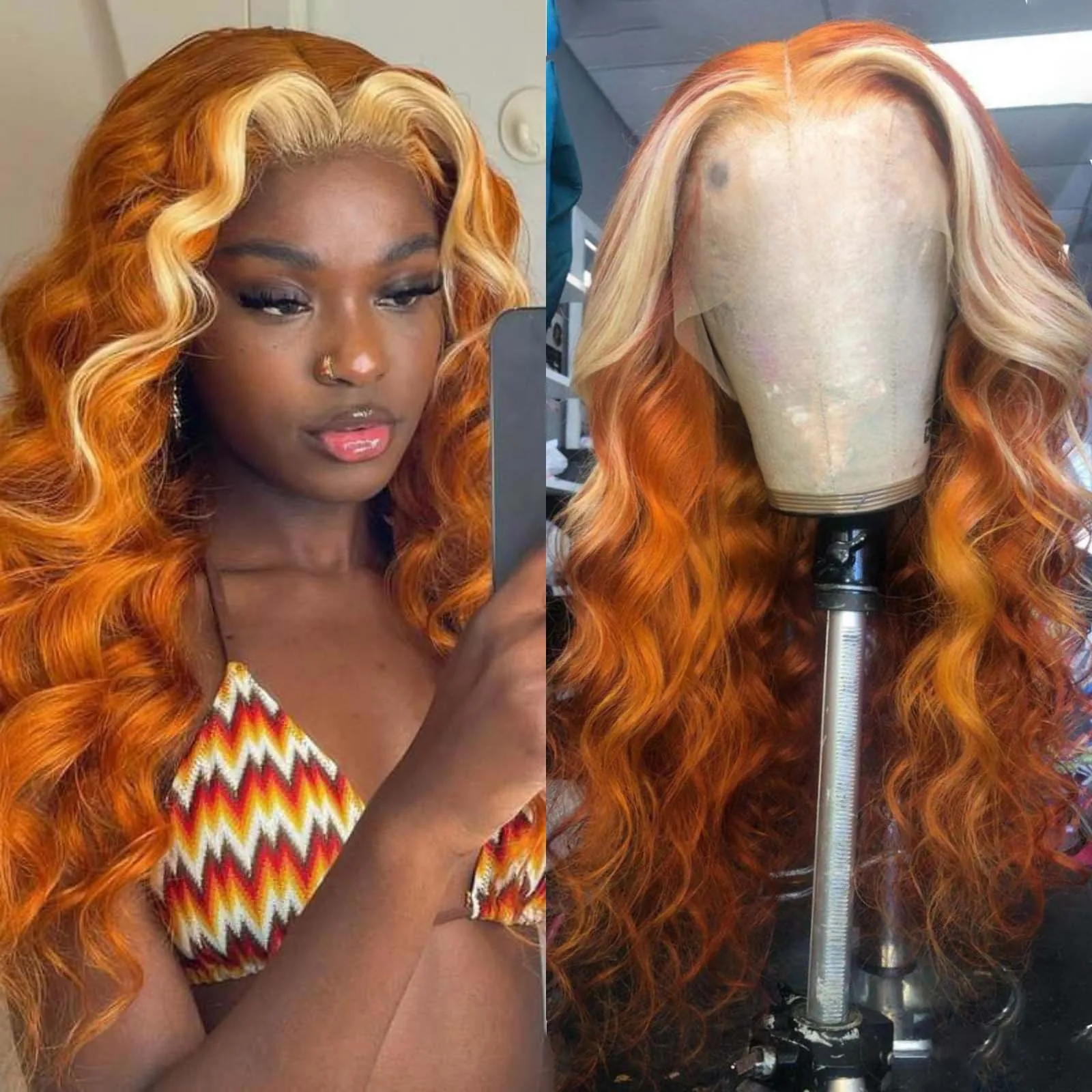 Perruque frontale en dentelle synthétique avec reflets blonds pour femmes, cheveux bouclés longs profonds, perruques ondulées, Frmeds 13tage, perruque vidéo pour la fête 1