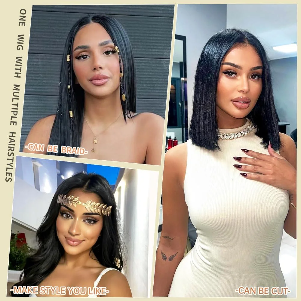 Silky Straight Lace Front Wigs Human Hair 200% Density 26 Inch Human Hair Wig for Women Natural Black HD Transparent Lace 6