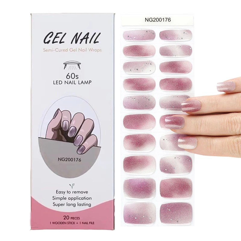 Semi Cured Gel Nails Art Stickers Fashion Transparent Solid Color
