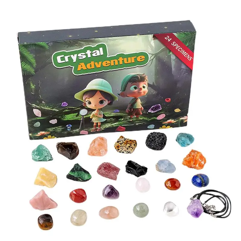 

24 Days Natural Crystal Gemstone Advent Calendar 2023 Stone Minerals Box Rock Collection Kit Christmas Countdown Kids Gift​