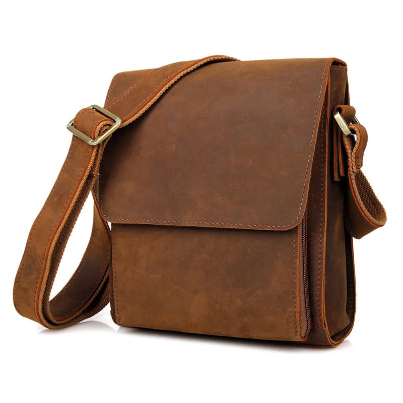 

Vintage Crazy Horse Leather Ipad Messenger Bag for Men Simple Retro Cowhide Flap Shoulder Crossbody Bags Man Daily Travel Sling