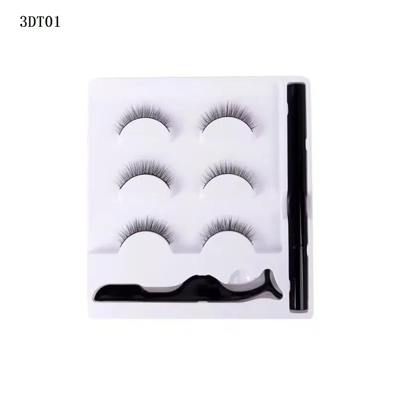 3 Pairs Fashion False Eyelashes with Magic Waterproof Eyeliner Makeup Faux Cils Beauty Eyelash Extension