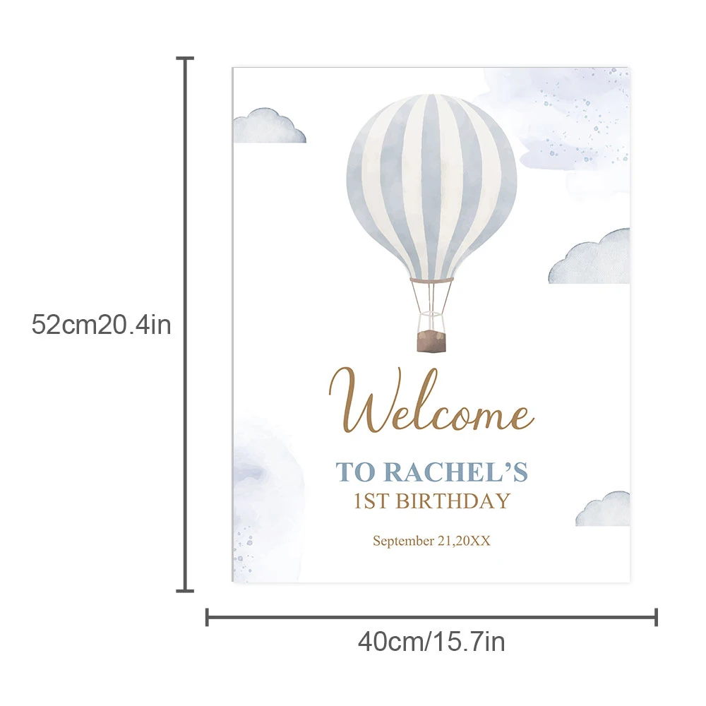 52x40cm Welcome Baby Shower Sign Mosaic Board Personalized Baby Name Hot Air Balloon Welcome Sign for Shower Birthday Decor