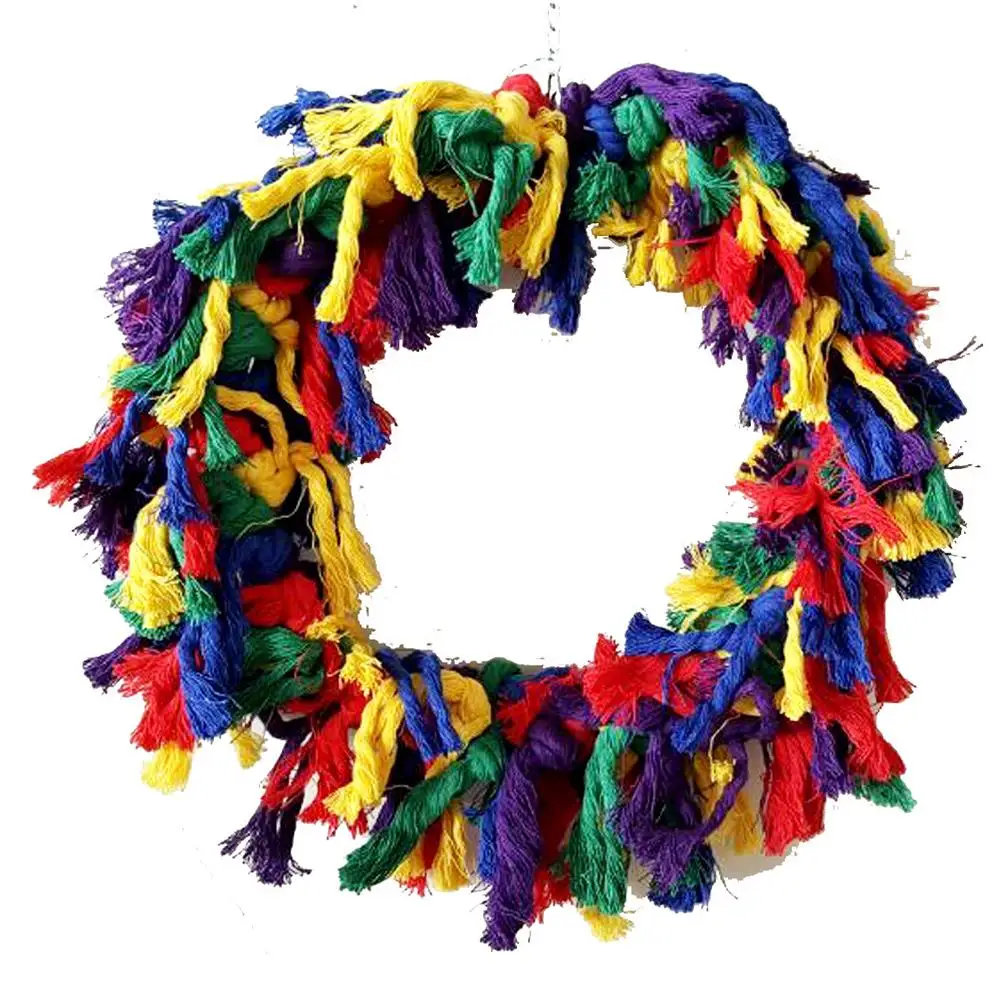 Pet Parrot Cotton Rope Circle Toys Chewing Bite Hanging Cage Swing Rope Ring Stand Toys Bird Supplies (random Color)