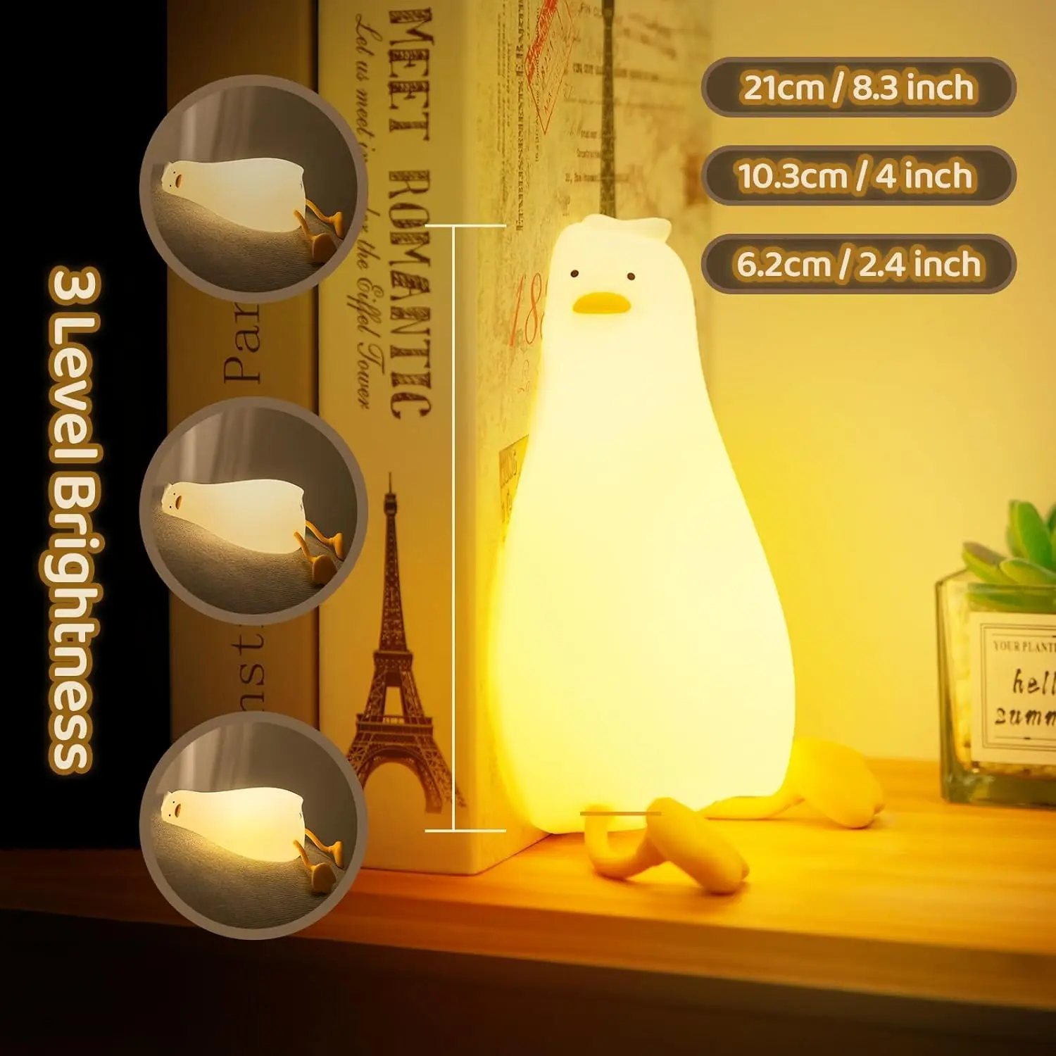 Cute Duck Night Light LED Squishy Fun Novelty Animal Touch Night Lamp 3 Level Dimmable Nursery Nightlight for Kids Baby Gifts