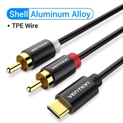 Vention USB - C to RCA Audio Splitter Cable, 2m for 0.5m (Classic Model)