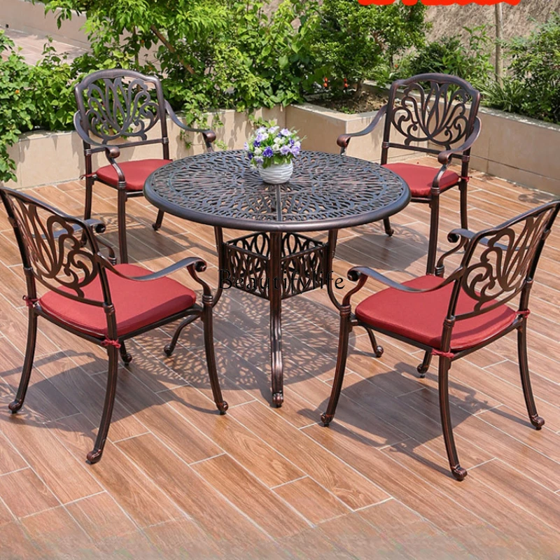 

Outdoor Cast Aluminum Table and Chair Outdoor Wrought Iron Three-Piece Set