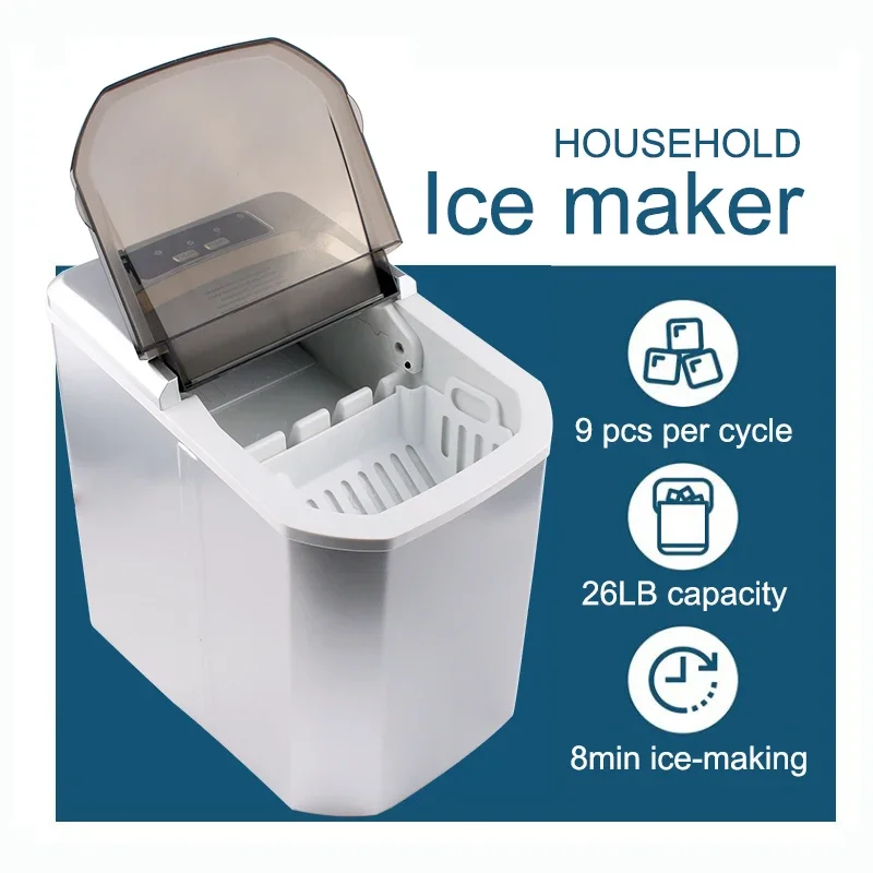 110V Automatic Ice Cube Maker Portable Electric Bullet Round Ice Block Making Machine 15kg/24H Family Bar Coffee Shop
