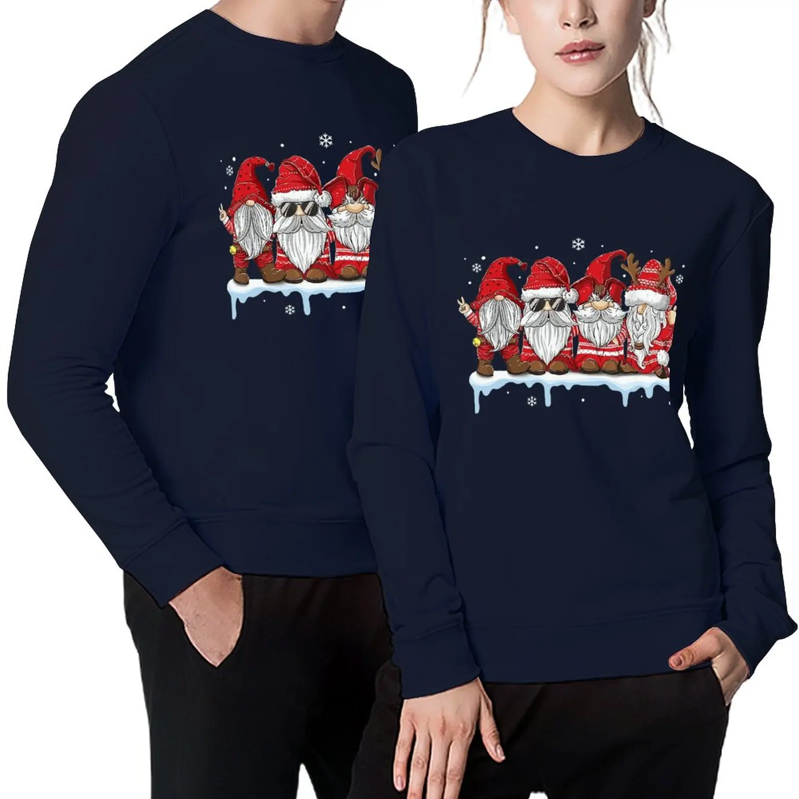 Unisex Cotton Christmas Santa Xmas with My Gnomies  Men Casual Thickened Adult Fleece Crewneck Sweatshirt Loose Pullover Hoodies
