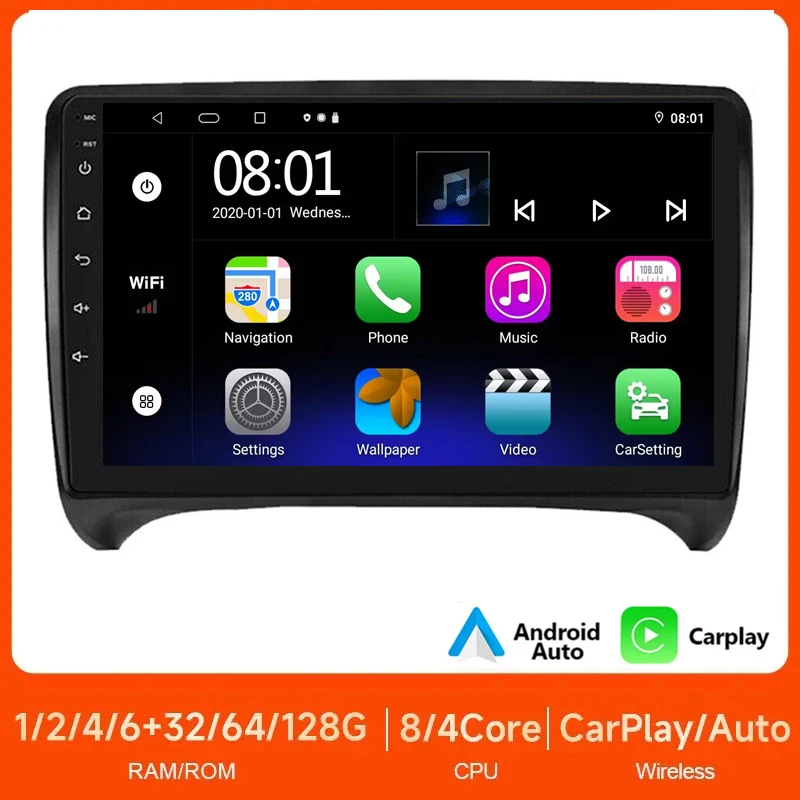 

2Din Android 13.0 Car radio Multimedia Video player For Audi TT MK2 8J 2006-2012 2013 2014 GPS Navigation 4G Wireless Carplay