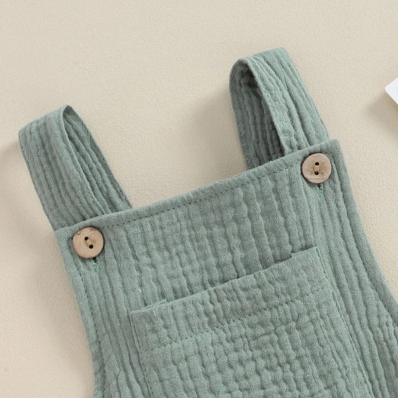 Newborn Baby Girl Boy Cotton Linen Suspender Bodysuit Summer Clothes Solid Color Sleeveless Square Neck Jumpsuit for Kids 6