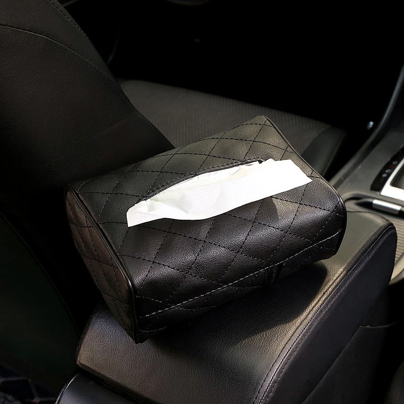 Tissue Box Solid Color Checkered Leather Wear-Resistant Car Seat Back Sunshade Hanging Buckle Strap