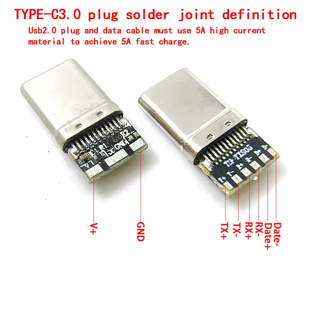 100 Stück USB 3.1 Typ-C Steckverbinder 14-24 Pin Stecker/Buchse Adapter zum Löten von Drähten & Kabeln mit PCB-Platinenunterstützung – Detail 3