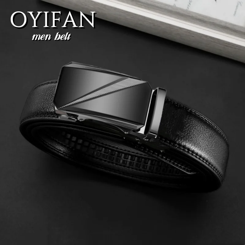 3,5 cm Breite, hochwertiges echtes Leder, Herren-Business-Gürtel, Metall, automatische Schnalle, Ratsche, Schwarz, Braun