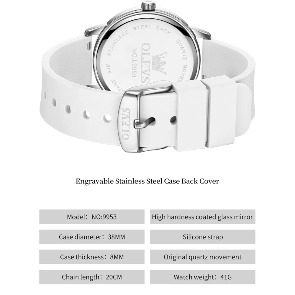 OELVS Original Quartz Watches for Women Stainless Steel Simple Women's Watch Silicone Strap Waterproof Luminous Wristwatch Reloj