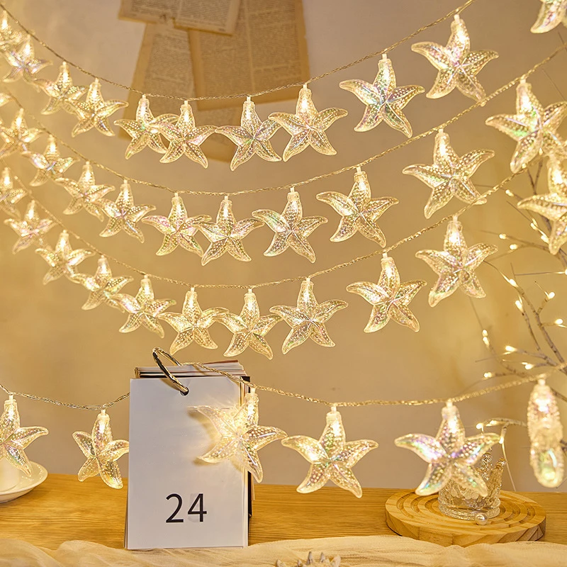 LED Beach Shell Light String Starfish Light String, 20 LED