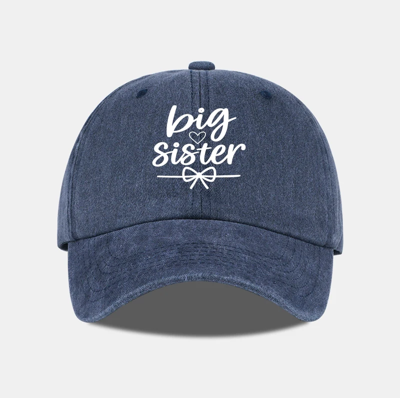 Gewaschene Baseballkappe mit Aufdruck „Big Sister“, verstellbar, Unisex, niedliche Geschenk-Mütze für Geschwister – Detail 3