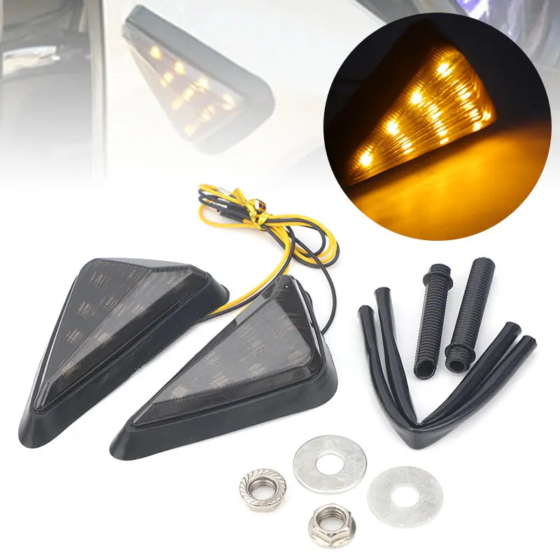 2pcs Motorcycle Led Turning Lamp Smoke Triangle Flush Mount LED Turn Signal Indi