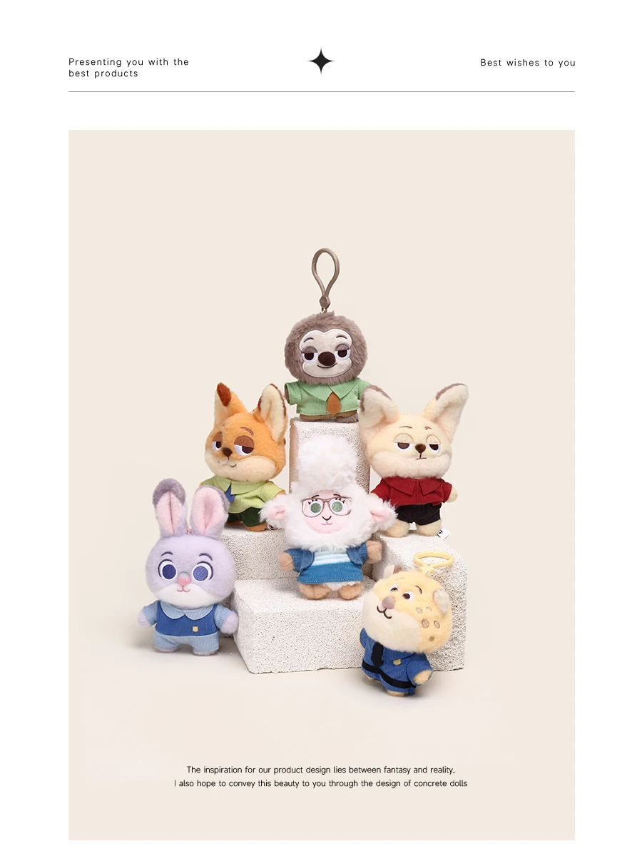 Disney Zootopia Collectible Keyring-Nick Wilde & Judy Hopps Plush Charm-Kawaii Car/Bag Decoration Authentic Disney Gift