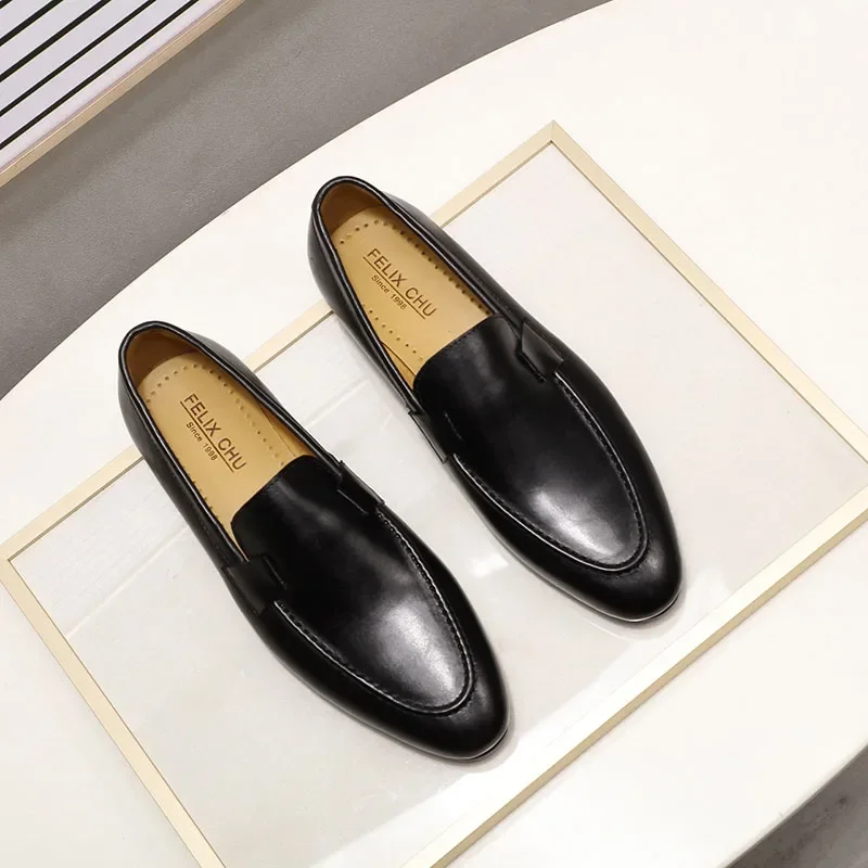 FELIX CHU Designer Fashion Mens Loafers Leather Handmade Black
