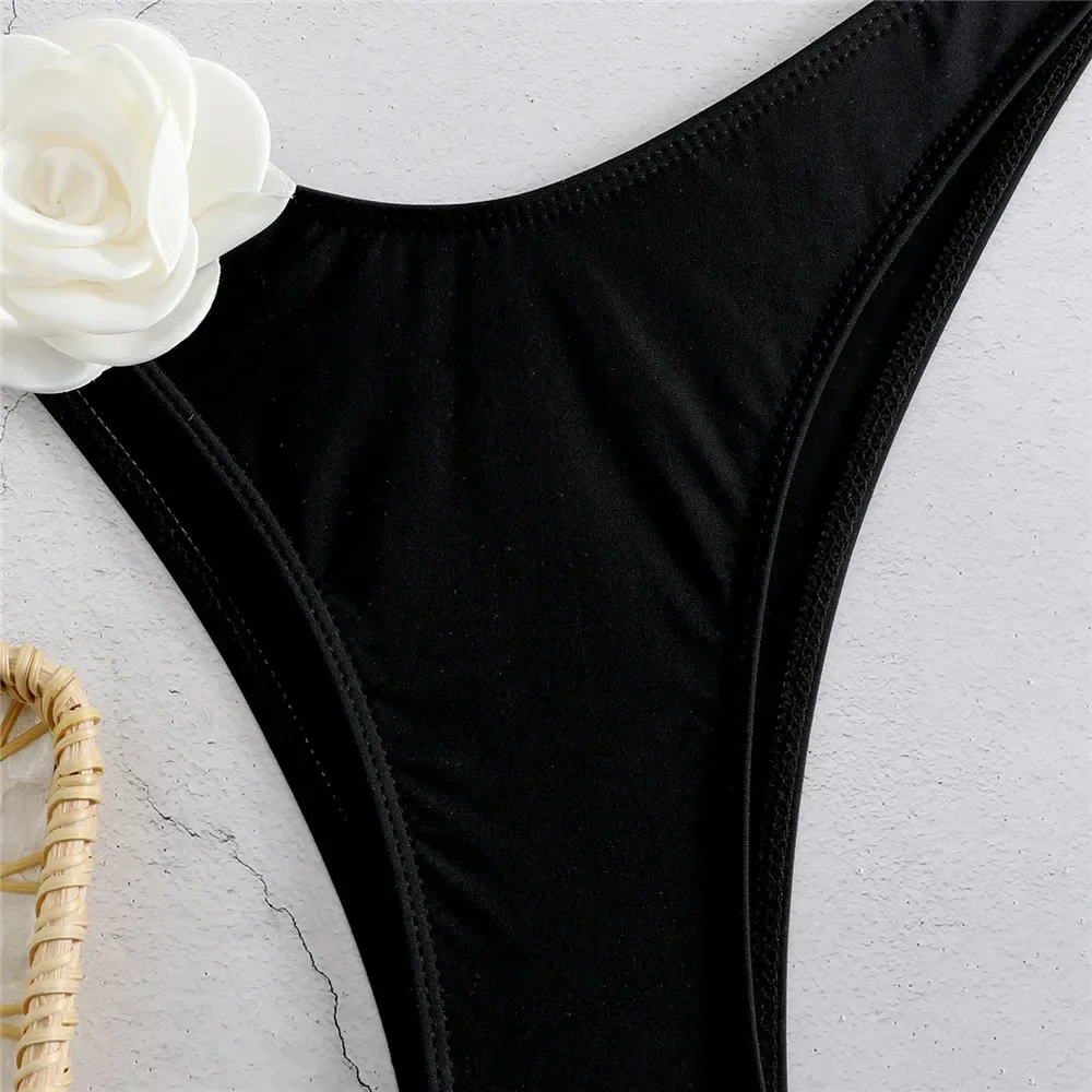 Sexy Flower Bandeau Thong Bikini 2025 Women Lace-up Swimsuit Brazilian Bikini Sets Mujer Biquini bikini set bikini swimsuit women swimwear