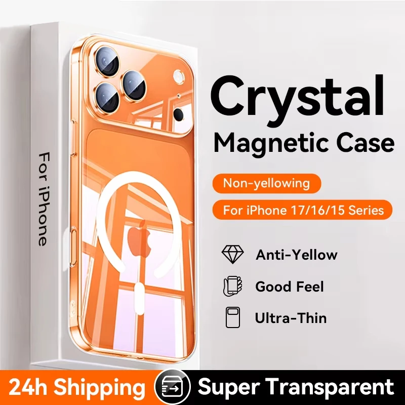 รูปสินค้า เคส TPU ใสป้องกันเหลือง แม่เหล็ก Magsafe สำหรับ iPhone 17/16/15/14/13/12 Pro Max Plus