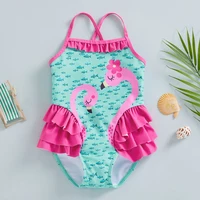 Toddler Girl s Summer Jumpsuit Bikini Flamingo Little Fish Print Sleeveless Ruffle Swimsuit 2