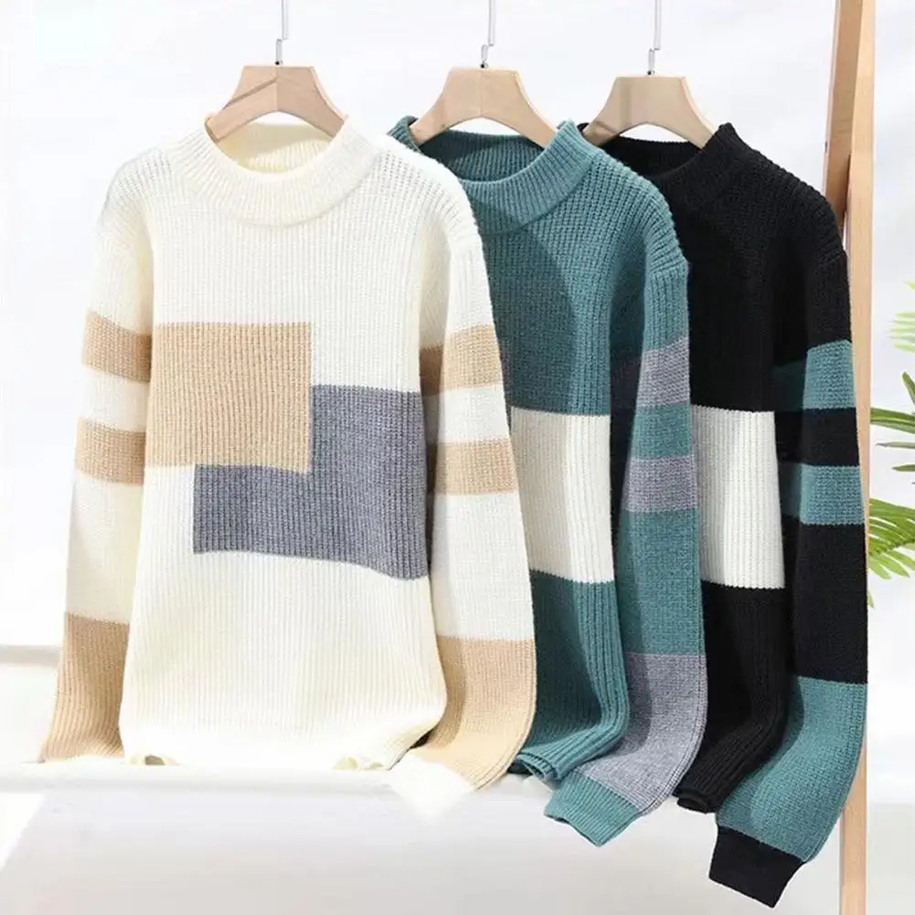 

Knitted Sweaters Men 2023 Winter Korean Style Warm Sweaters Male Fashion Sweaters Splicing Color Patterns Men's Wool Pullovers