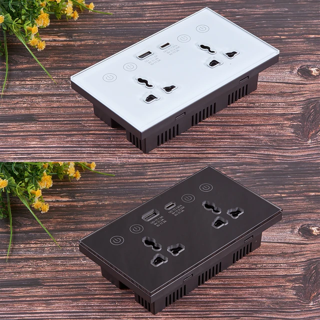 مقبس  جداري مزدوج  قابس كهربائي عالمي ، منفذ مع USB ، مفتاح لمس من النوع C ، اليكسا ، صوت جوجل ، تحكم ذكي