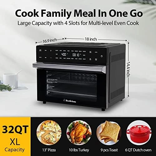 Fryer Oven, 34QT Extra Large 1750W Toaster Oven Air Fryer Combo, 12\u201D  Pizza Convection Oven Countertop, 12-in-1 Large Rotiss - AliExpress