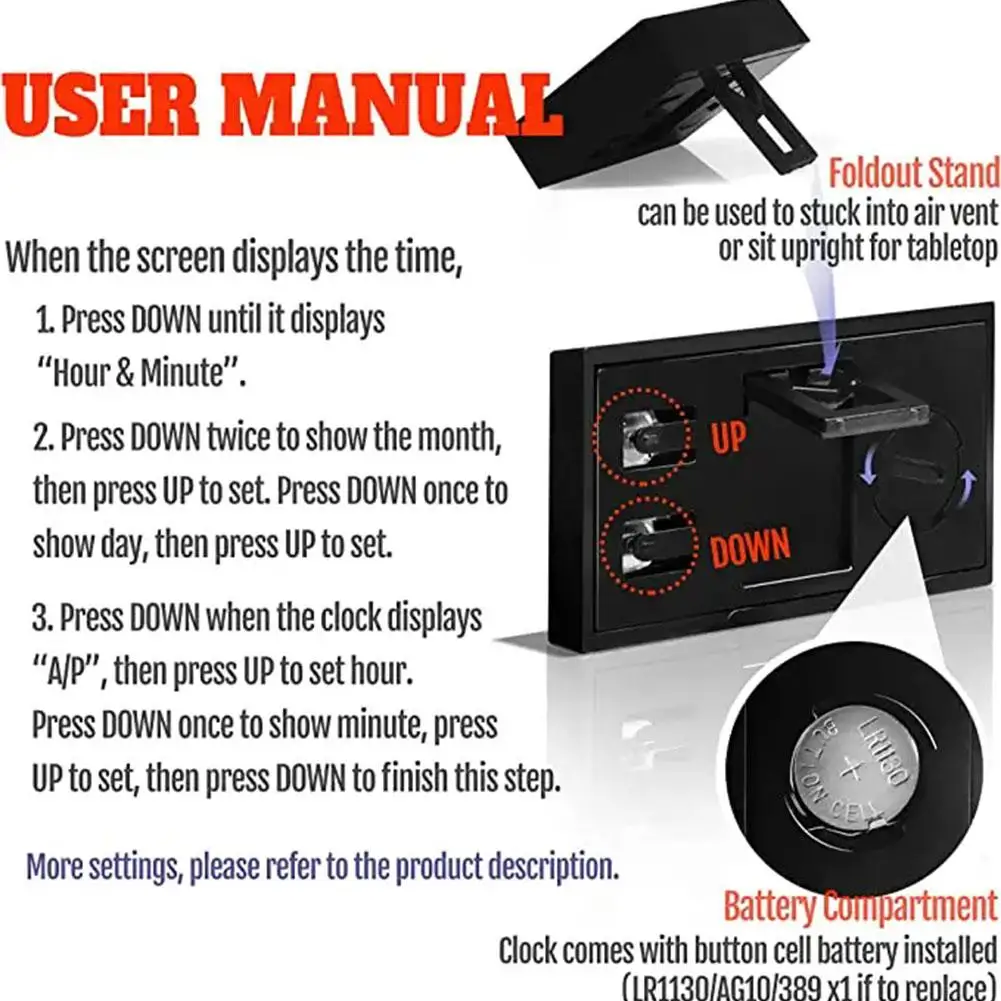Digital Car Dashboard Clock - Sleek Self-Adhesive Display Accessory