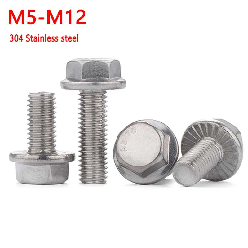 M5-0.8 A2 Stainless Steel Serrated Hex Flange Bolts Hexagon Washer Head Screws 
