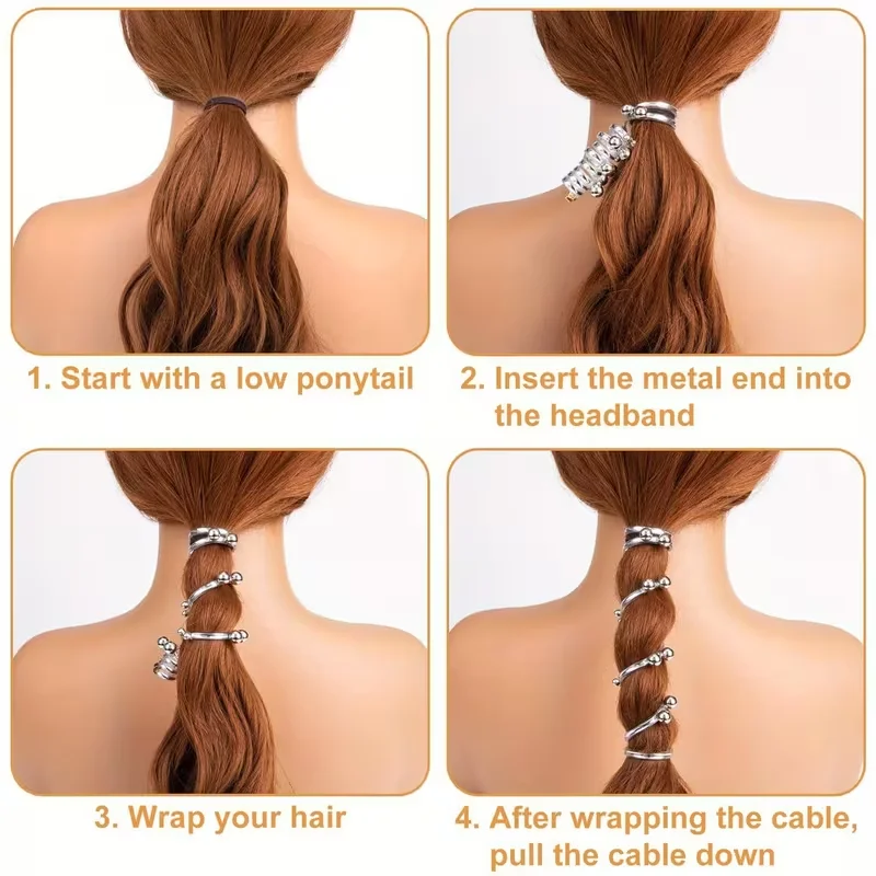 Fascia per capelli a spirale con perline, fascia per capelli a forma di perla, elastico per capelli a coda di cavallo, adatto per capelli lunghi e ricci - immagine 4