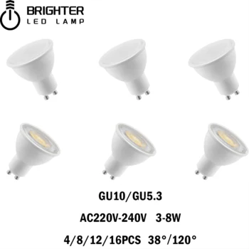 LED 스포트라이트 실내 조명용 할로겐 램프 교체 가능, 높은 루멘, 깜박임 없음, 따뜻한 흰색 조명, 3-8W, 20W, 50W, GU10/GU5.3, AC220V
