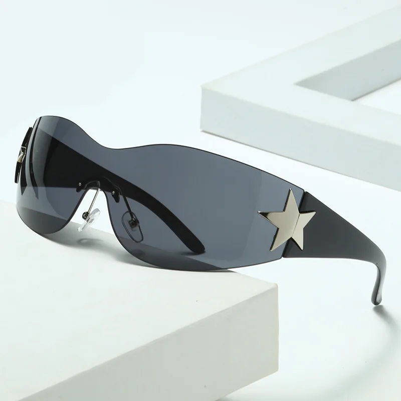 

Frameless Pentagram All-in-one Pilot Sunglasses, New Euro American Y2K Millennium Spice Girl Sun Shading Sunglasses