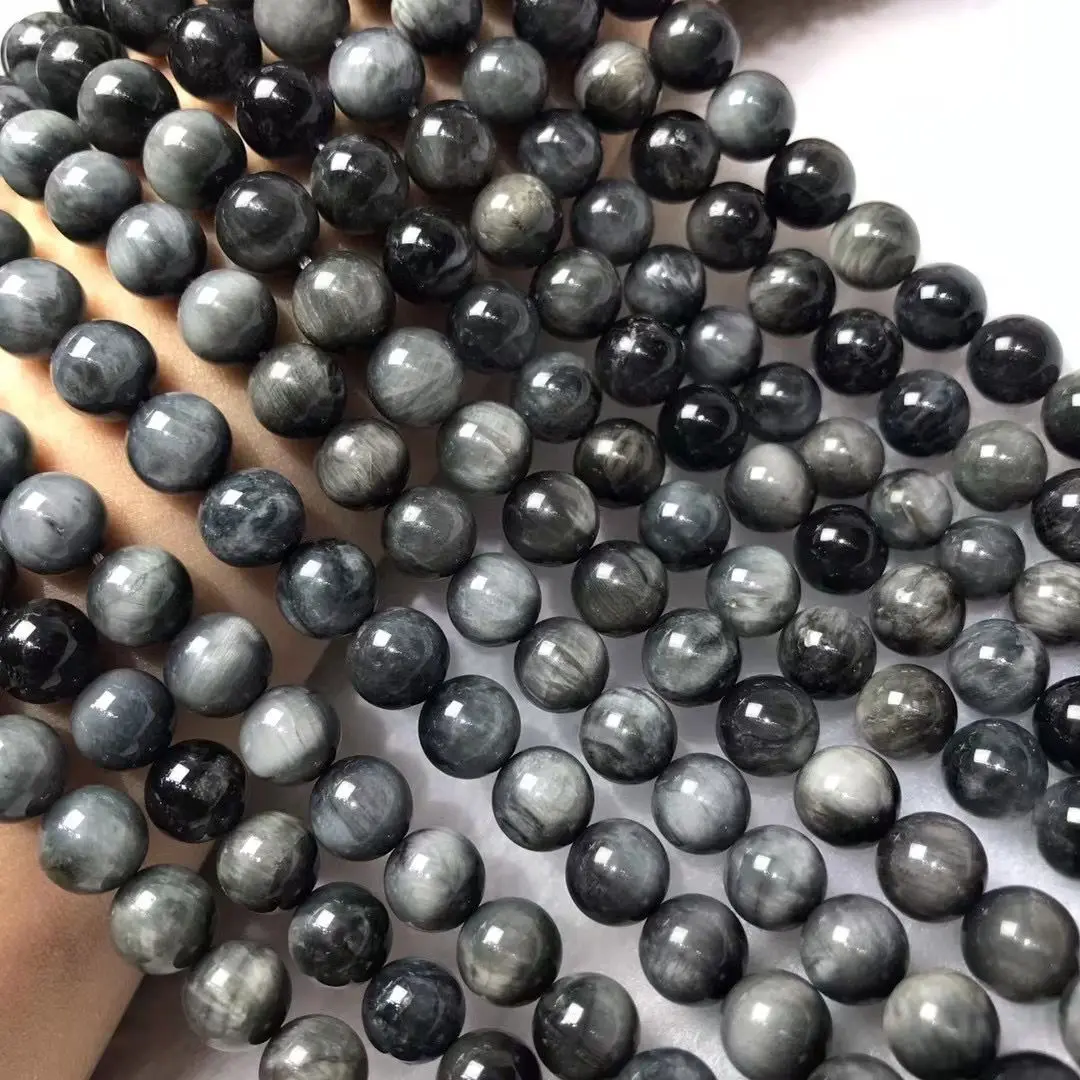 

Top Grade Natural Hawks Eye's Stone Beads 4/6/8/10/12MM Round Gray Eagle Eye Stone Loose Beads GemStone For DIY Bracelet Jewelry