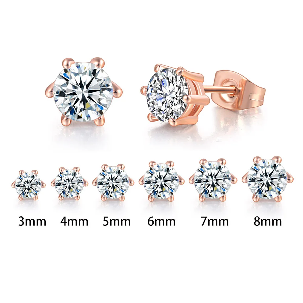 Set Orecchini Argento 925 con Zirconi Brillanti - 3 Paia Orecchini a Perno Donna Uomo Unisex - Ipoallergenici, Chiusura a Farfalla - Diametro 3, 4, 5 mm