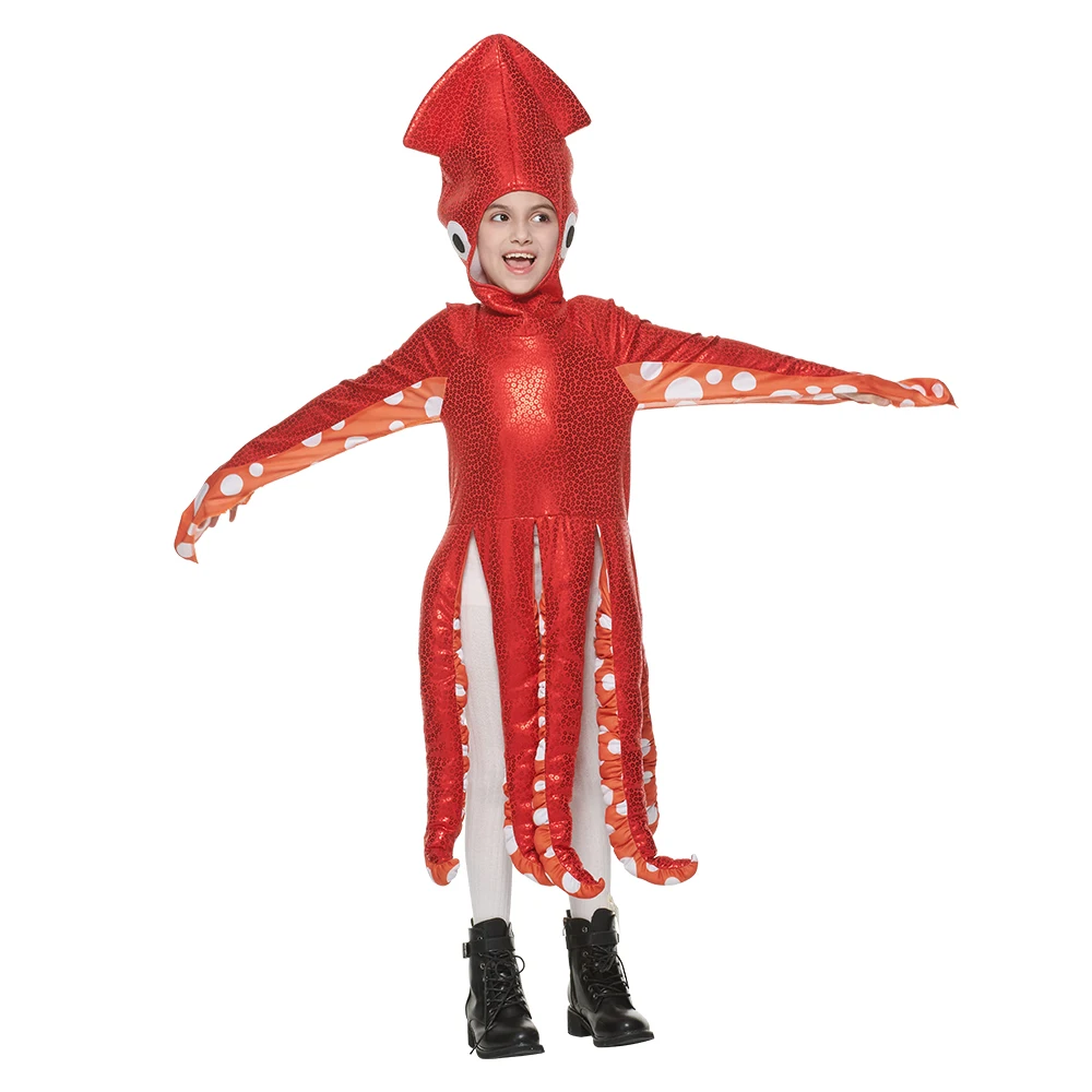 Funny Family Squid Costume Red Octopus Sponge Jumpsuits For Parent And Child Halloween Animal Costumes Carnival Fancy Dress cosplay costume