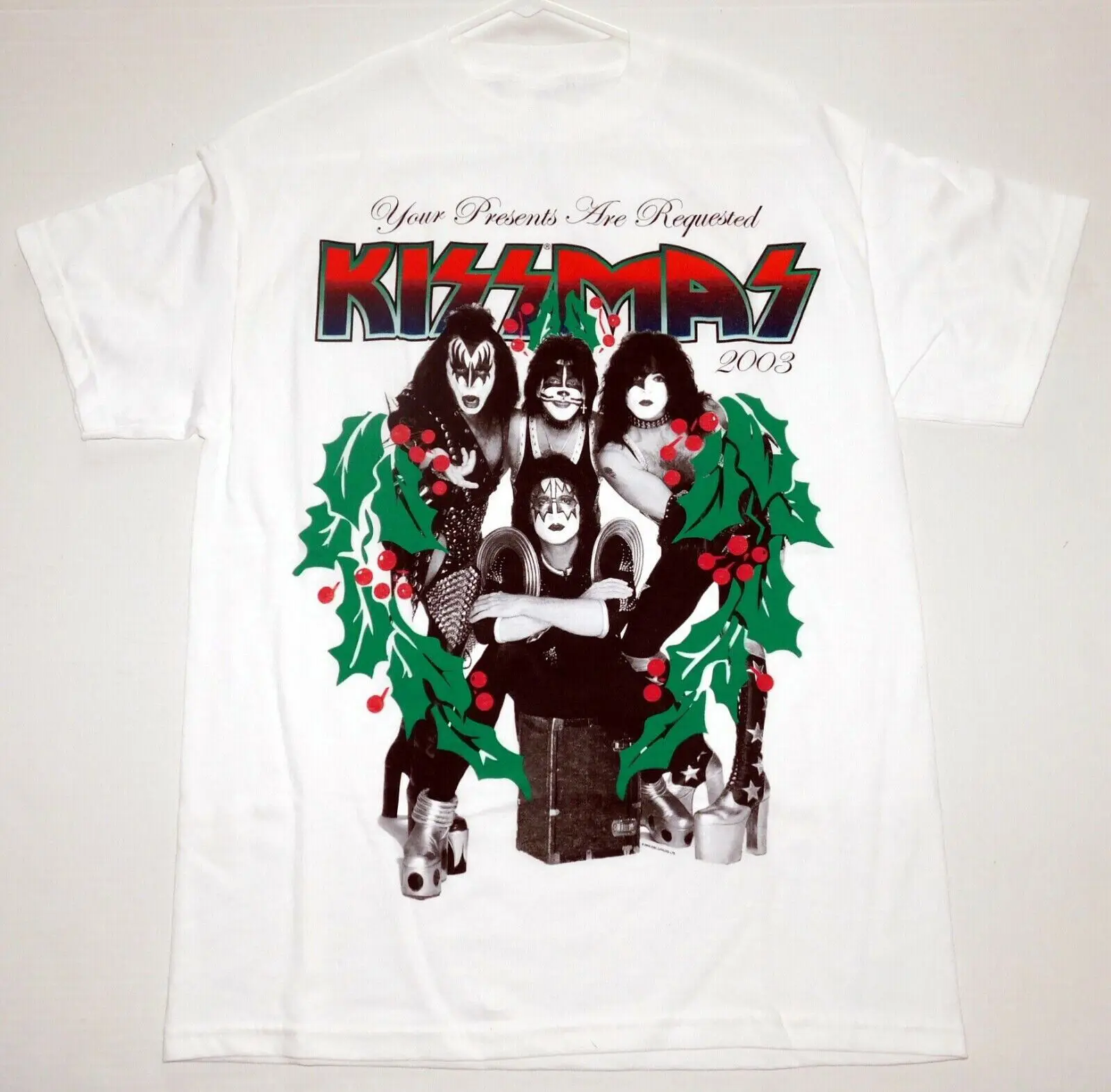 T-Shirt Kiss Band Kissmas 2003 Presenta Bianco Unisex S-4Xl Fn2043