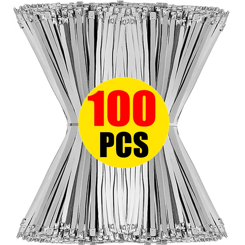 Cable Ties 20/100Pcs Stainless Steel Cable Ties Metal Zip Ties Strap Exhaust Wrap Multi-Purpose Heavy Duty Self-locking Fastening Ring
