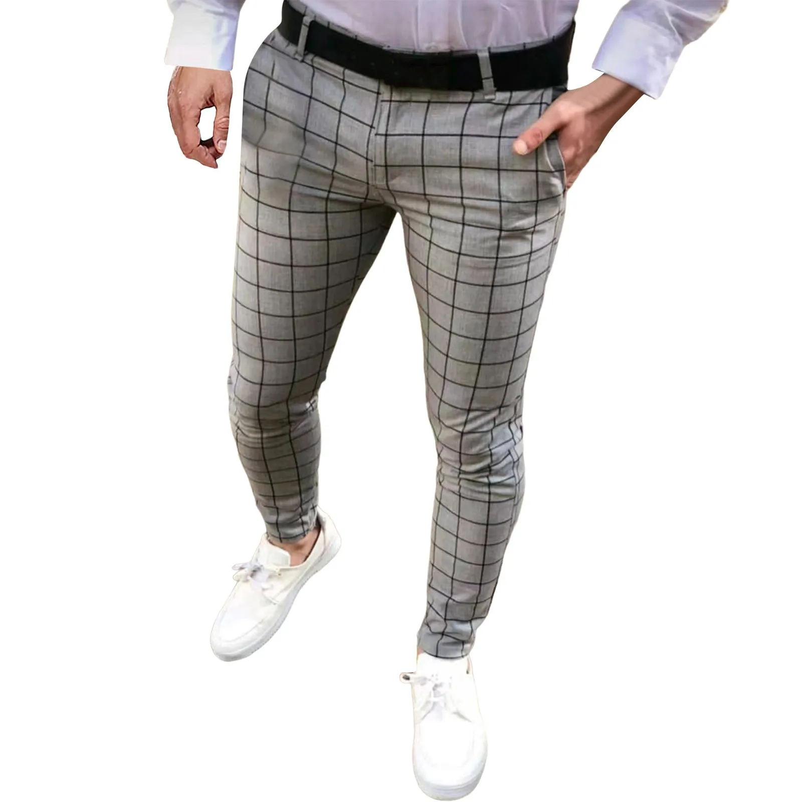 2024 Men's Pants Korean Version Slim Men Plaid Casual Trousers Street Teenagers Male Four Seasons High-quality Formal Suit Pants