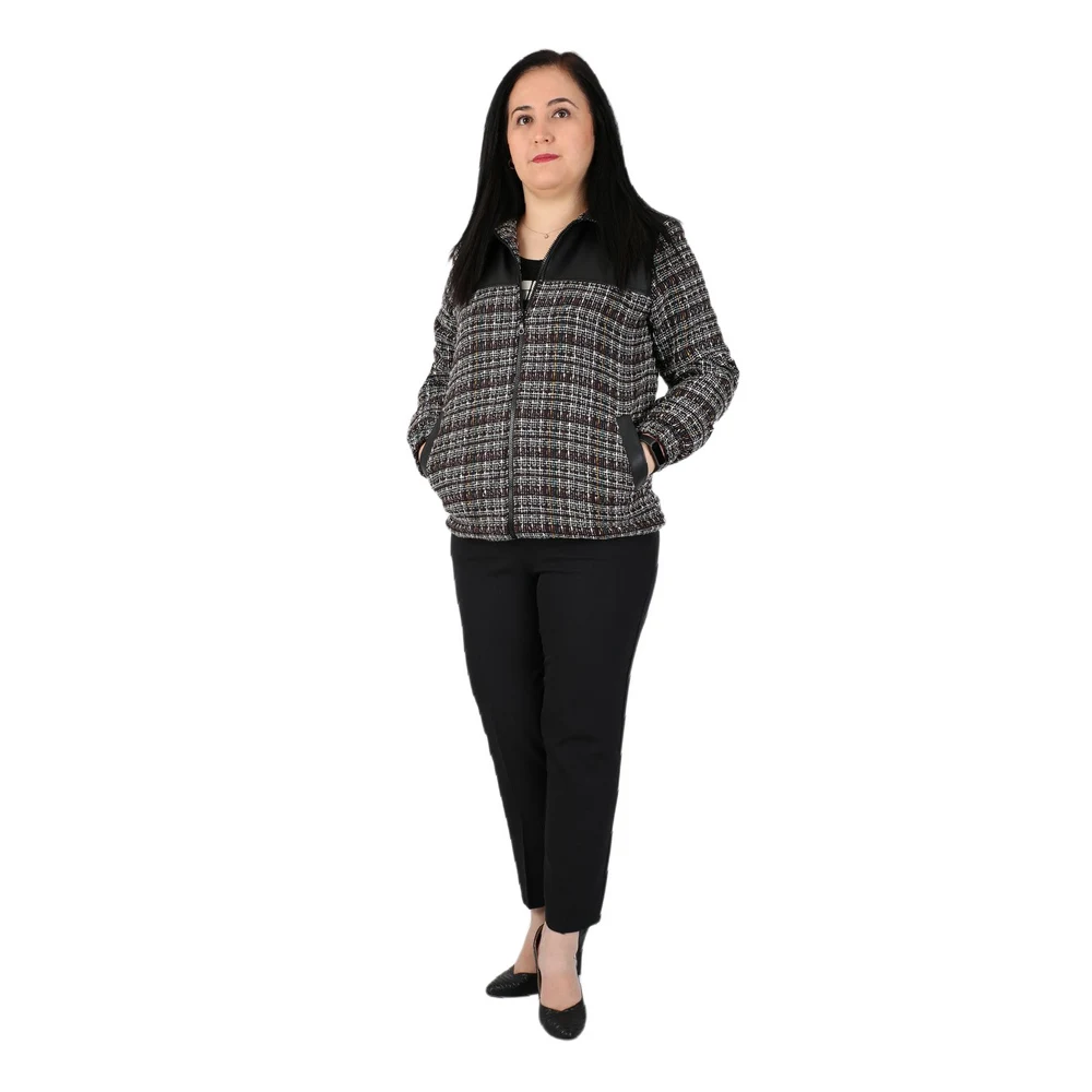 

Fierte Women Plus Size Coats Lm35011 Zipper Closure Lining Leather Detail Winter Warm Elegant Double Pocket