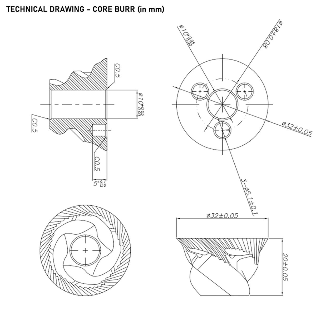 Stainless Steel Grinder Burr Set 48mm ABQR Replacement Accessories for Magic/Royal/Strato and Others