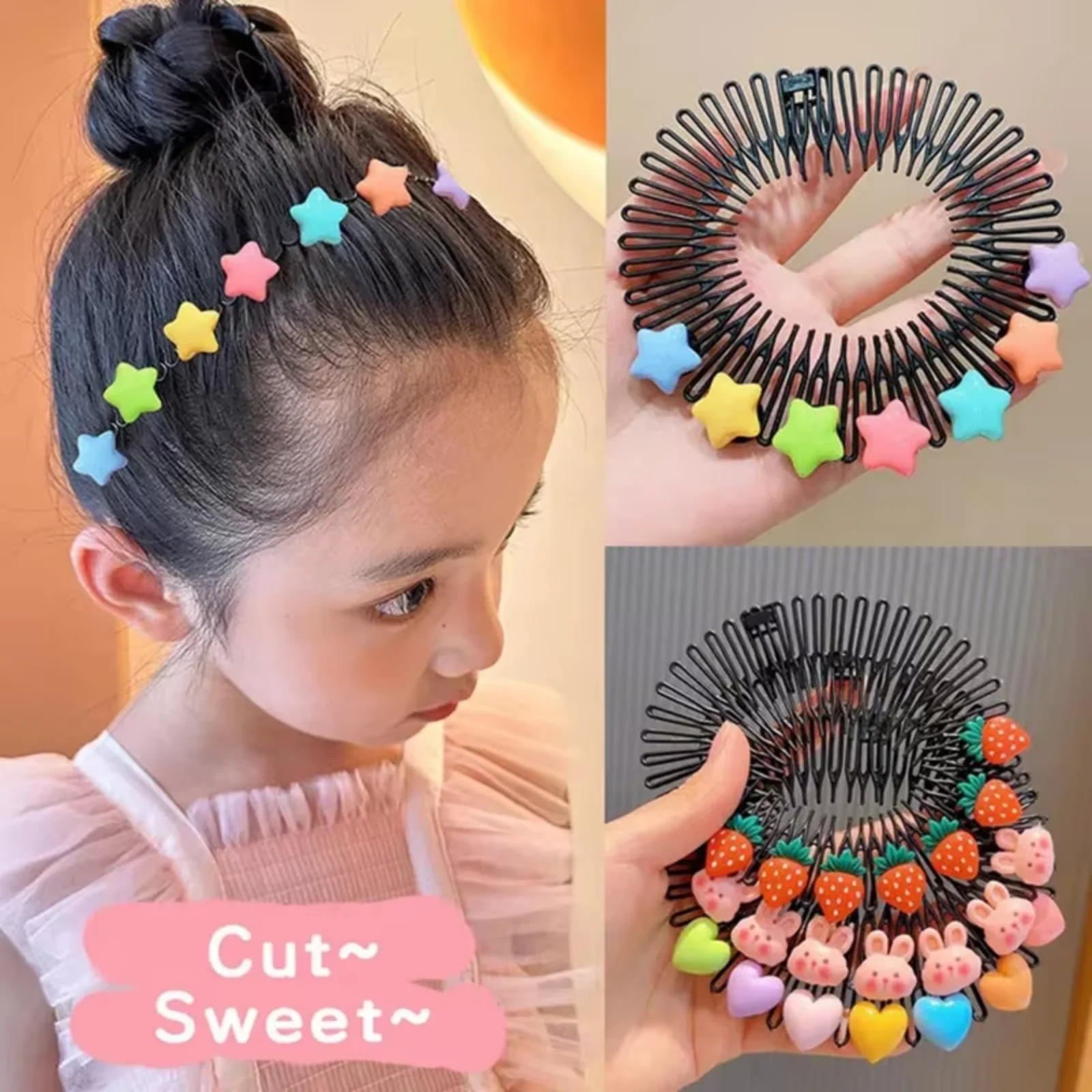 3-teiliges Set Kinder Y2k Stern-Haarschmuck Buntes Haarband Haarspangen Hasen-Herz Niedlicher Kopfschmuck Prinzessinnen-Haaraccessoires für Mädchen