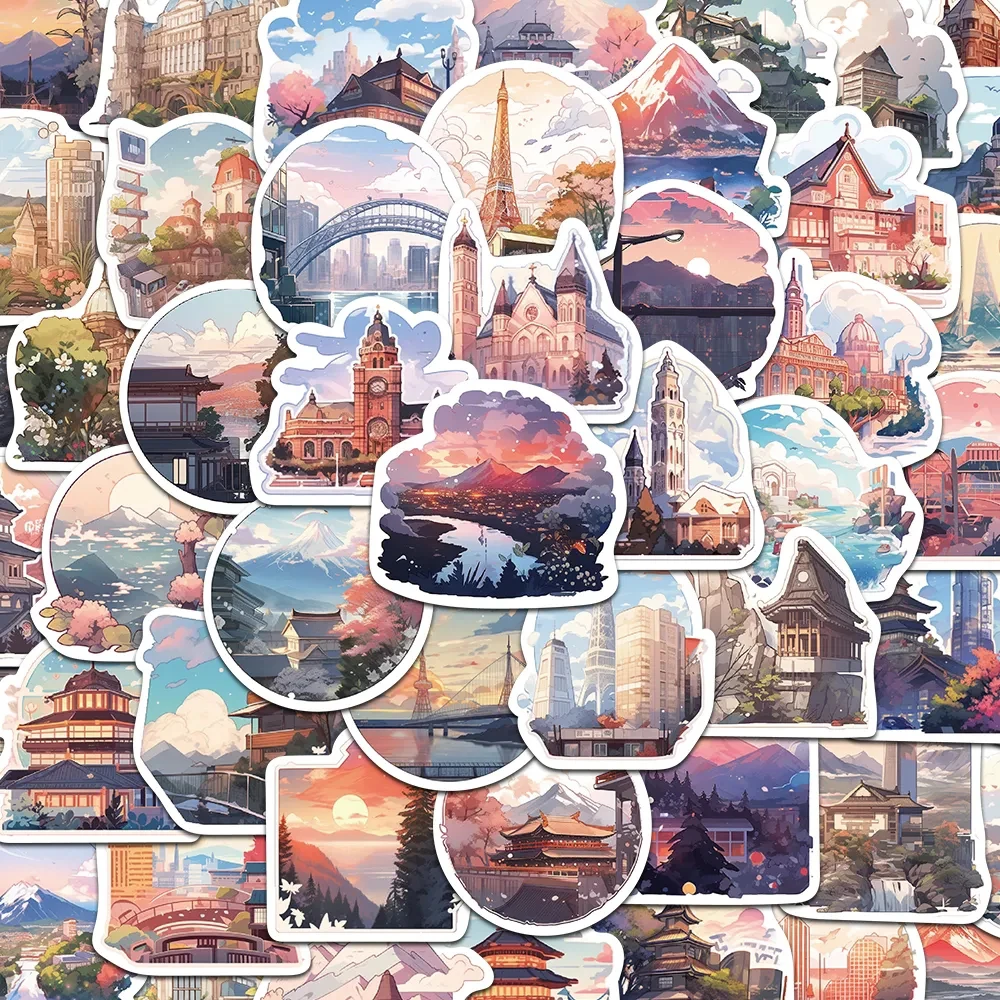 10/30/50pcs World Famous Buildings Stickers Aesthetic City Landmark Decals Decorative Planner Planner Laptop Waterproof Sticker creative simple desk calendar 2024 tri fold desktop ornament countdown check in planner storage box office decor flip